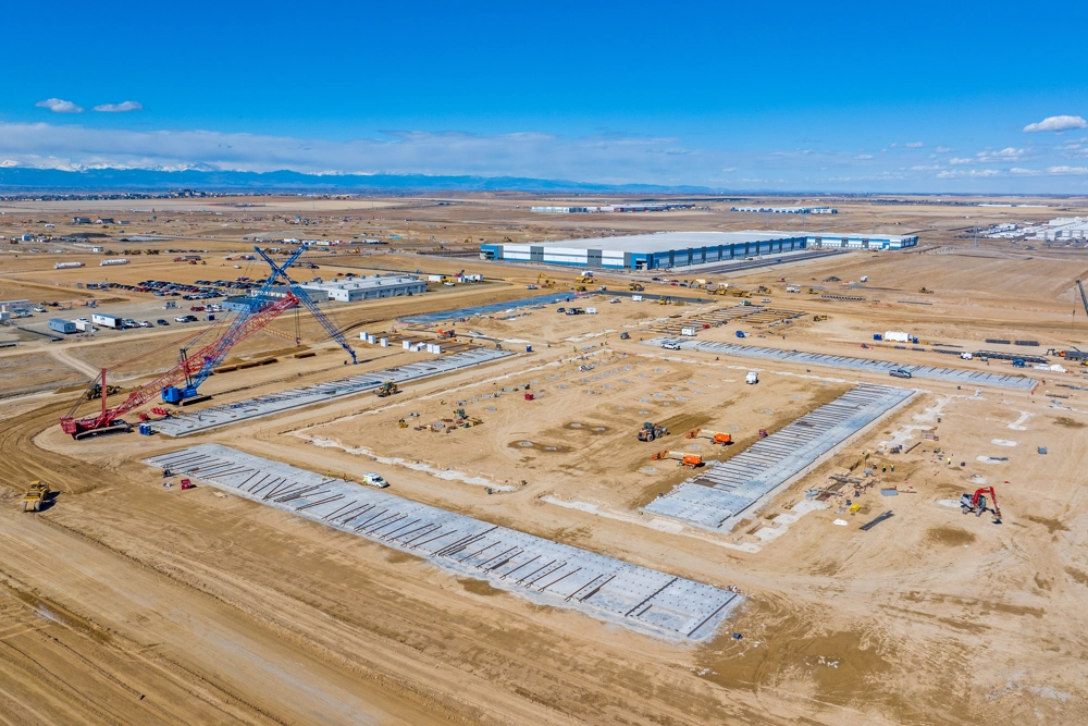 aerial view of industrial building under construction